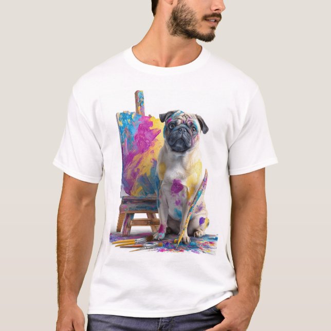 Camiseta Pug Pintor � Cão de Arte Abstrata (Frente)