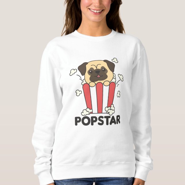 Camiseta Pug Popcorn Time Funny Animais Em Rápida Comida (Frente)