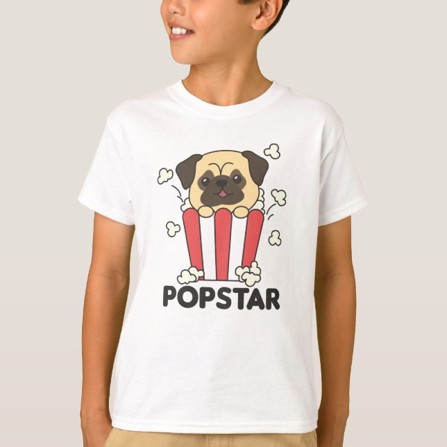 Camiseta Pug Popcorn Time Funny Animais Em Rápida Comida (Frente)