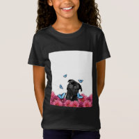 Pug Preto Com Borboletas Azuis E Gerberas