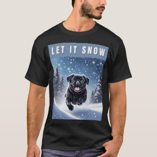 Camiseta Pug Preto de Neve - Deixe Nevar