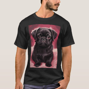 Camiseta Pug preto em almofada de pelúcia rosa