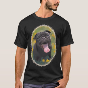 Camiseta Pug Preto em um Prado de Primavera