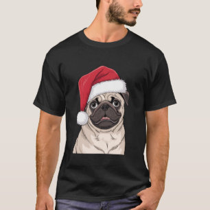 Camiseta Pug Preto Natal Papai Noel Cão Amante Pug Dono Pug