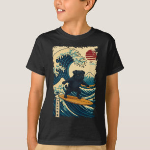 Camiseta Pug Preto Onda Japonesa Kanagawa Surf Japão Mãe