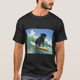 Camiseta Pug preto vai surfar de férias