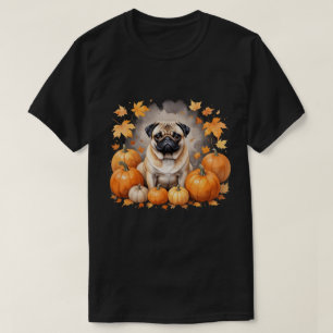 Camiseta Pug Pumpkin Dia de Ação de Graças Caiu Cachorro do