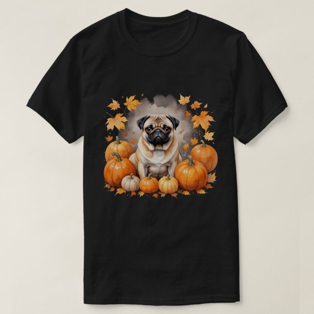 Camiseta Pug Pumpkin Dia de Ação de Graças Caiu Cachorro do (Frente do Design)