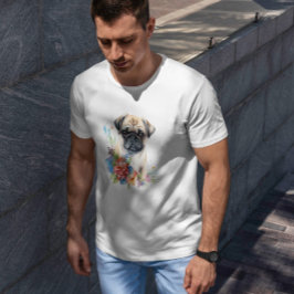 Camiseta Pug Puppy Pet Watercolor Flor