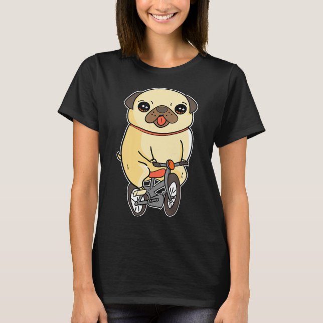 Camiseta Pug Puppy Riding Bicycle Adorable Dog Bike Ride (Frente)