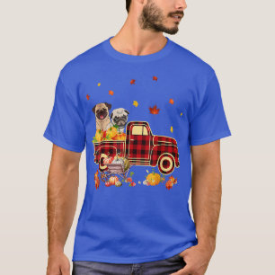 Camiseta Pug Riding Caminhão Pumpkin outono Folhas de outon