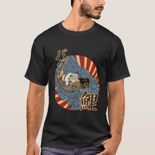 Camiseta Pug Riding Koi Através Da Onda Japonesa Vintage D