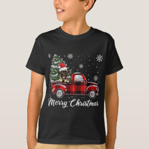 Camiseta Pug Riding Red Truck Árvore de Natal