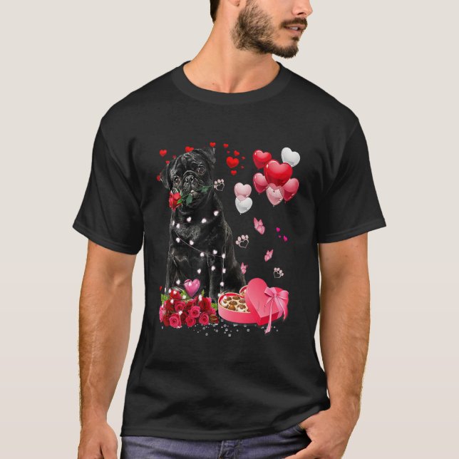 Camiseta Pug Rosa Heart Happy Valentine Day Dog Mãe (Frente)