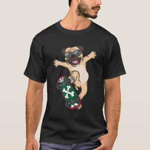 Camiseta Pug Skateboard Dog Lover Puppy Engraçado Skater Sk