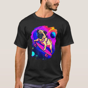 Camiseta Pug Skateboard no espaço externo Retro Vintage Ska
