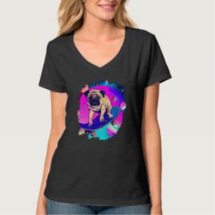 Camiseta Pug Skateboarding no Espaço Sideral Retro Vintage