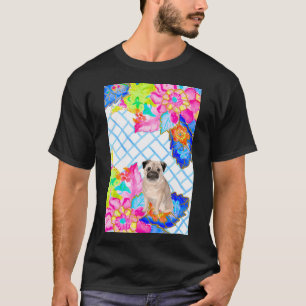 Camiseta Pug sobre folhas de tabaco em estilo chinoiserie a