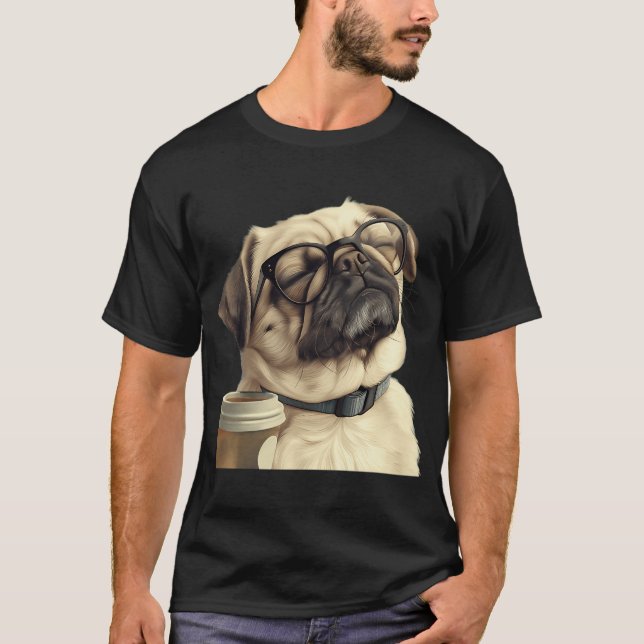 Camiseta Pug Sonolento e Café  (Frente)
