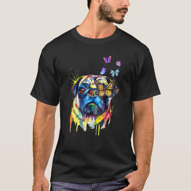 Camiseta Pug Splash Borboletas Cachorro (Frente)