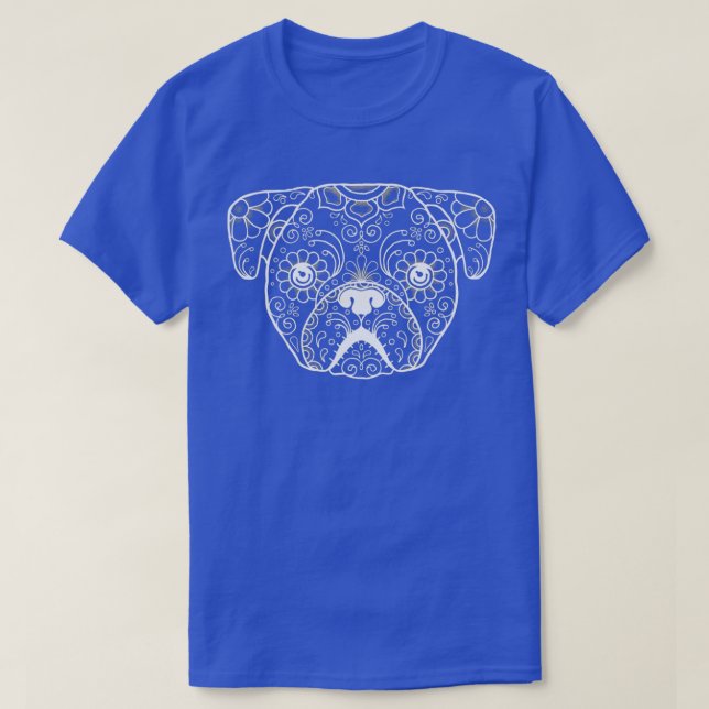 Camiseta Pug Sugar Skull Day of Dead Pug Dog Lovers (Frente do Design)