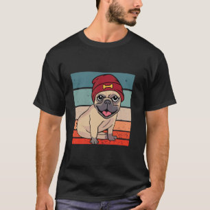 Camiseta Pug touca vermelho osso fofo alegre feliz elegante