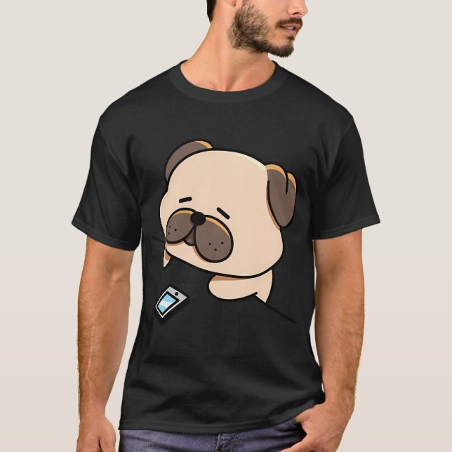Camiseta Pug Triste Esperando uma Mensagem (Frente)