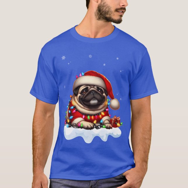 Camiseta Pug Ugly Christmas Pug Com o amigo Christmasree (Frente)