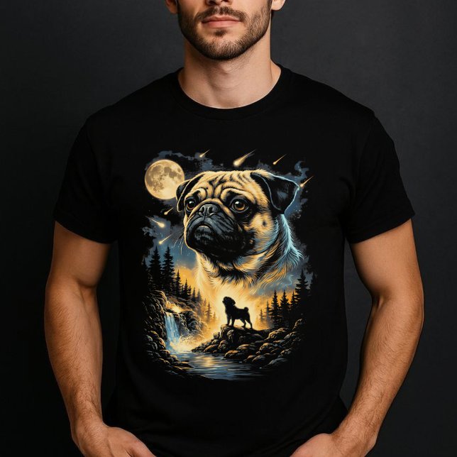 Camiseta Pug Uivando Para a Lua Vintage 90S (Criador carregado)