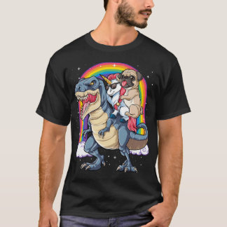 Camiseta Pug Unicórnio Dinossauro T rex T Crianças Garotas