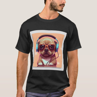 Camiseta Pug Usando Fones de Ouvido 3