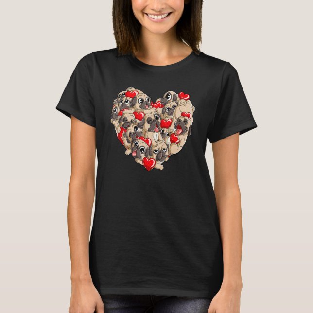 Camiseta Pug Valentines Day Heart Dog   Boys Kids Men Love (Frente)