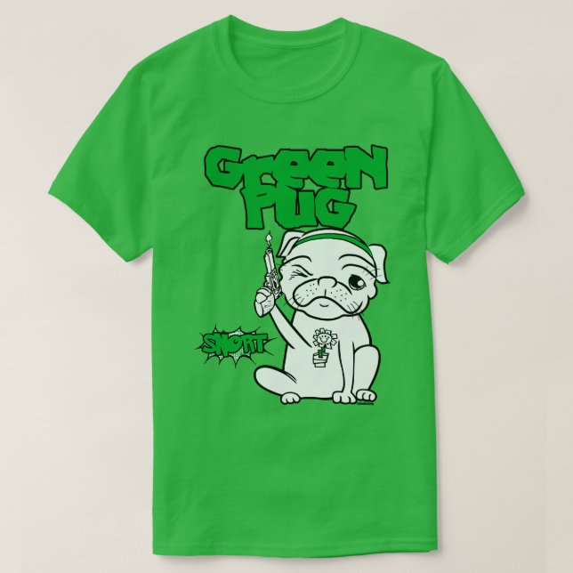 Camiseta Pug verde (Frente do Design)