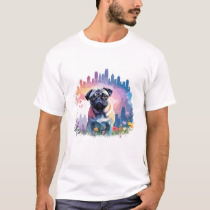 Camiseta Pug Vetor Art Animal Na Natureza Majestosa Selvage