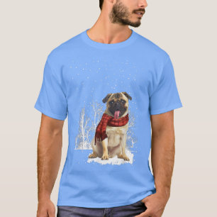 Camiseta Pug Winter Scarf Dogs Tree Forest Snow Natal