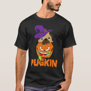 Camiseta Pug Witch Pumpkin Halloween Homens Mulheres Pugkin