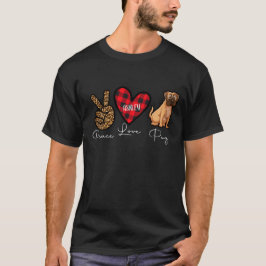 Camiseta Pug Xadrez Peace Love Cachorro