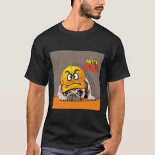 Camiseta Pug Zangado.Pug Fofo usa um chapéu engraçado e zan