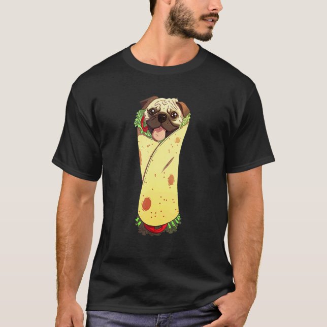 Camiseta Pugrito Cachorro Pug Mexicano Comida Burrito (Frente)
