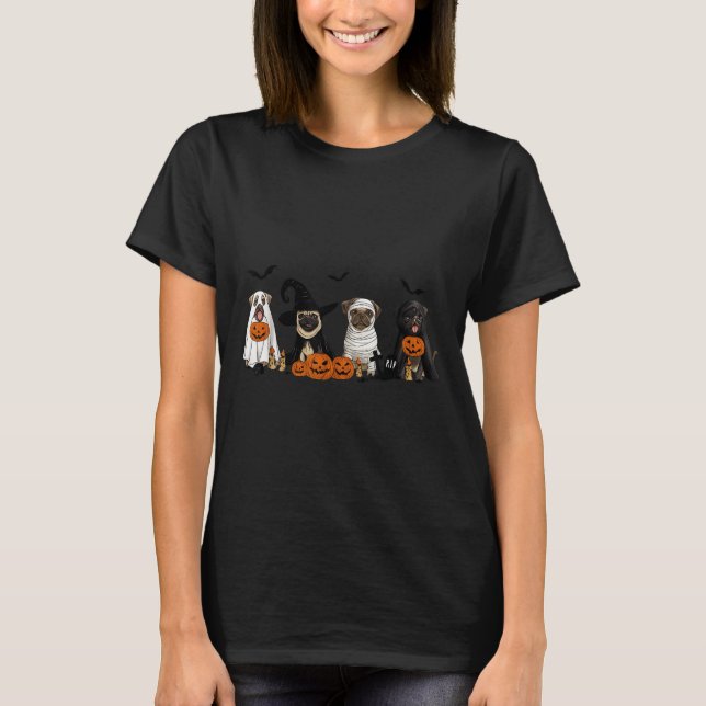 Camiseta Pugs Dog Lovers - Pug Ghost Pug Witch Pug Hallowee (Frente)