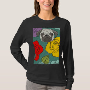 Camiseta Pugs e Rosas - Cachorro Cachorro Lover Clássico