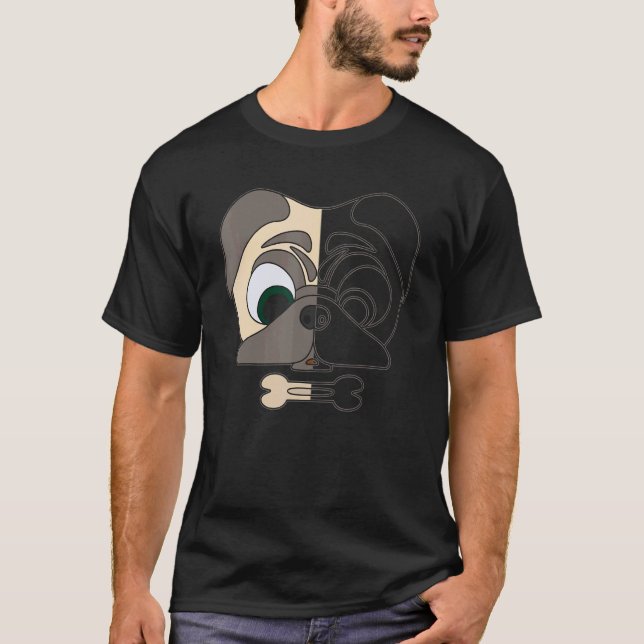 Camiseta Pugs Imprimem Cabeça Puggle Retrato de Animal Com  (Frente)