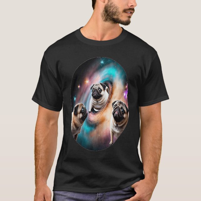 Camiseta Pugs In Space With Donuts Cute Pug Boys Girls Men  (Frente)