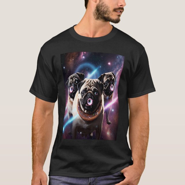 Camiseta Pugs In Space With Donuts Cute Pug Boys Girls Men  (Frente)