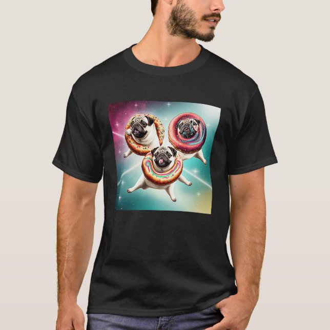 Camiseta Pugs In Space With Donuts Cute Pug Boys Girls Men  (Frente)