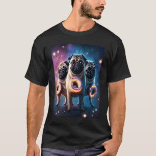 Camiseta Pugs No Espaço Com Donuts Cute Pug Meninos Meninas