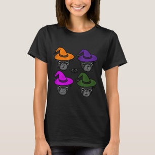 Camiseta Pugs Pretos com Chapéus de Bruxa e Amigos Aranha P