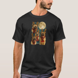 Camiseta Pugs Rena Animados Meme Lua Cheia Natal Raglan