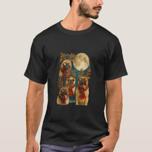 Camiseta Pugs Rena Animais Engraçados Meme Lua Cheia Natal