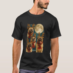 Camiseta Pugs Rena Animais Engraçados Meme Lua Cheia Natal
